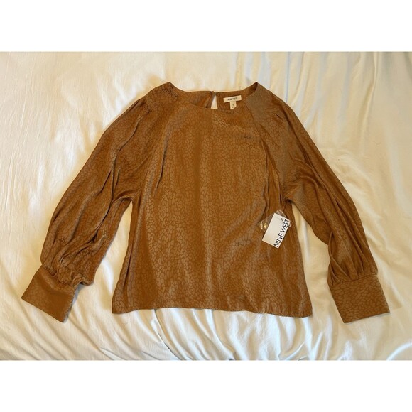 NWT Nine West Burnt Orange Long Sleeve Peplum Animal Print Blouse Women's Small - Picture 1 of 4
